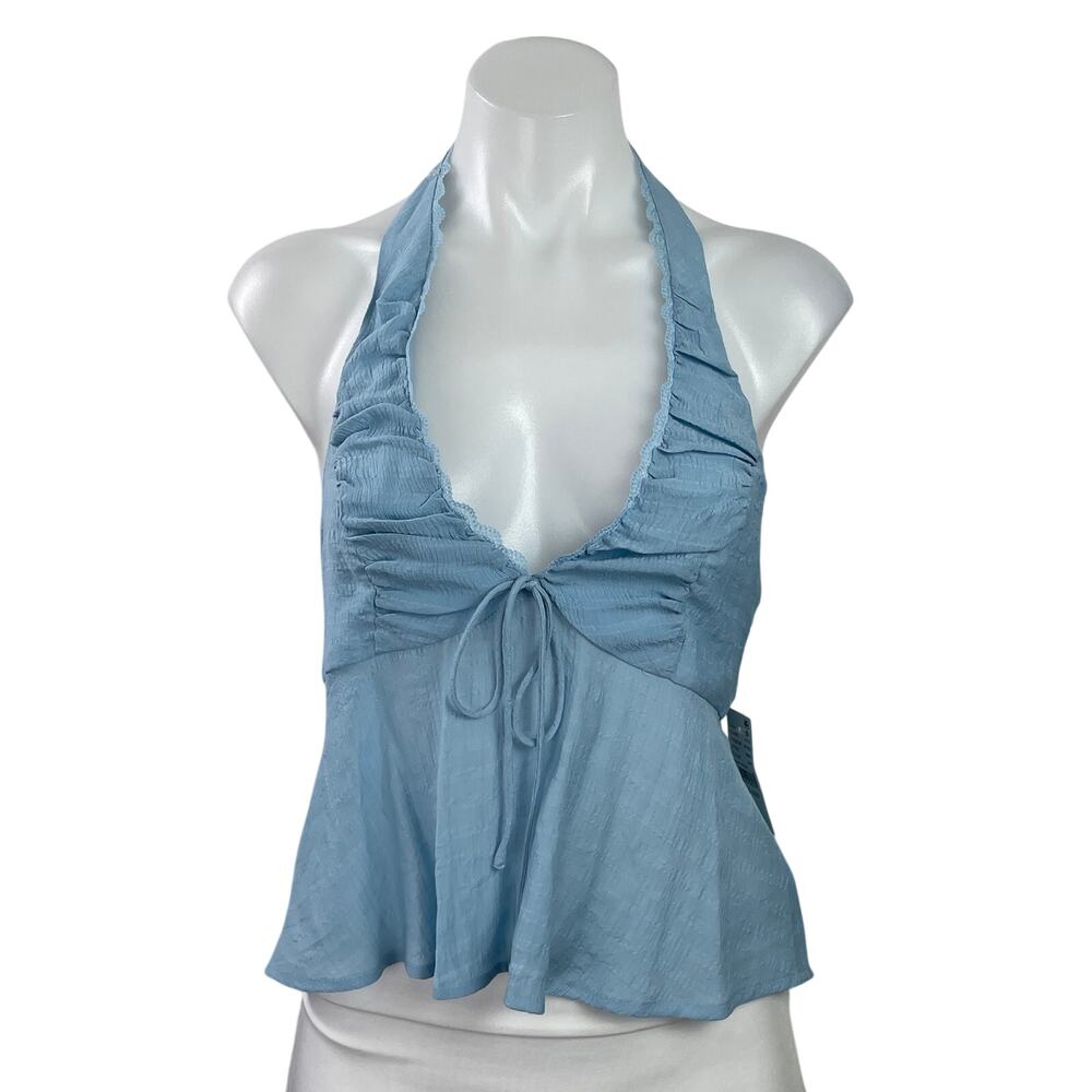 NEW Beverly and Beck Womens Blue Sleeveless Halter Neck Peplum Tank Top Size S